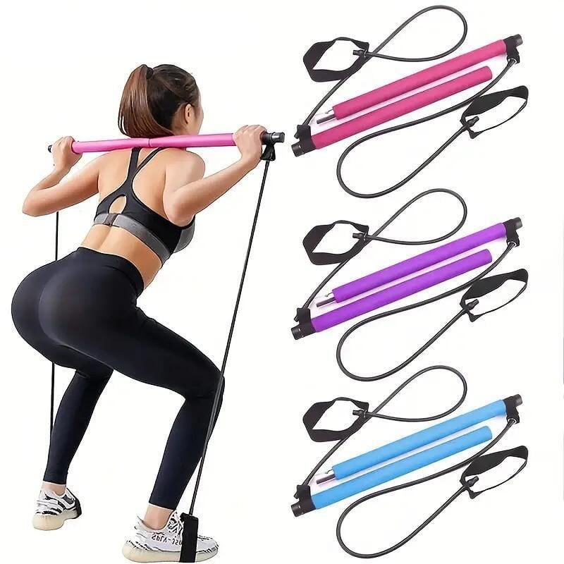 Pilates Bar Taşınabilir Pilates Barı ve Direnç Bandı Seti - Tüm Vücut Egzersiz Aleti - Yoga ve Fitness